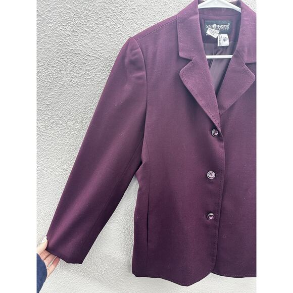 Sag Harbor Womens Blazer Size 6 Purple Pure Wool Three Button Up - Picture 2 of 12
